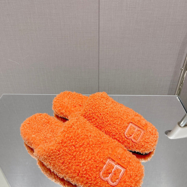 BALENCIAGA 25S MULES IN ORANGE WOOL WITH LOGO