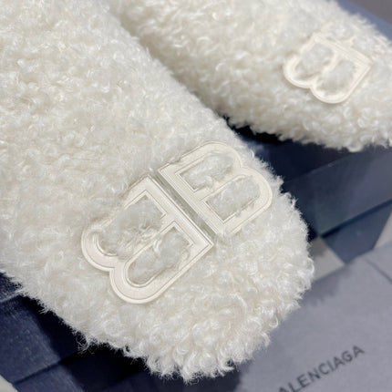 BALENCIAGA 25S MULES IN WHITE WOOL WITH LOGO