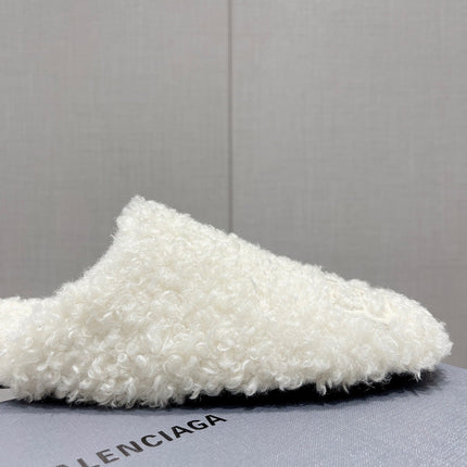 BALENCIAGA 25S MULES IN WHITE WOOL WITH LOGO