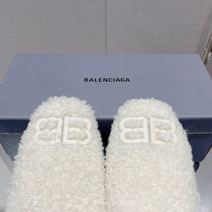 BALENCIAGA 25S MULES IN WHITE WOOL WITH LOGO