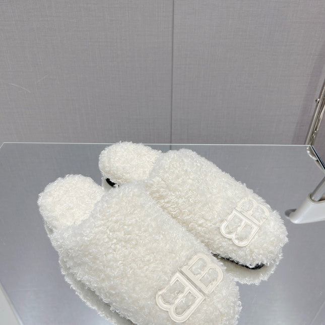 BALENCIAGA 25S MULES IN WHITE WOOL WITH LOGO