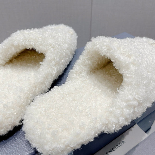 BALENCIAGA 25S MULES IN WHITE WOOL WITH LOGO