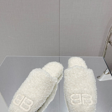 BALENCIAGA 25S MULES IN WHITE WOOL WITH LOGO