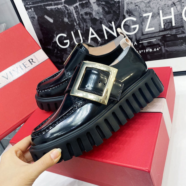 VIV' RANGERS LOAFERS IN BLACK SHINY CALFSKIN WITH GOLD BUCKLE ON THE SIDE OF THE TONGUE