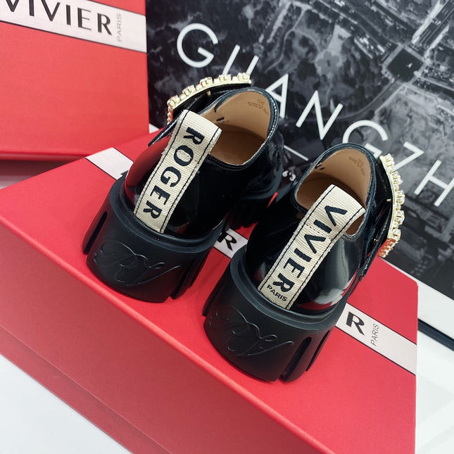 VIV' RANGERS LOAFERS IN BLACK SHINY CALFSKIN WITH CRYSTAL BUCKLE ON THE SIDE OF THE TONGUE