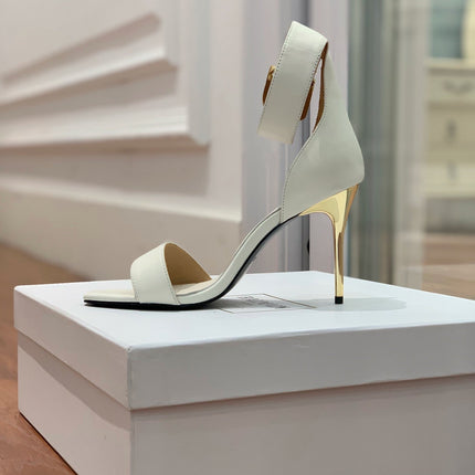 BALMAIN 25S THIN STRAP HIGH HEELS 105MM IN IVORY CALFSKIN GOLD HARDWARE