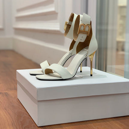 BALMAIN 25S THIN STRAP HIGH HEELS 105MM IN IVORY CALFSKIN GOLD HARDWARE