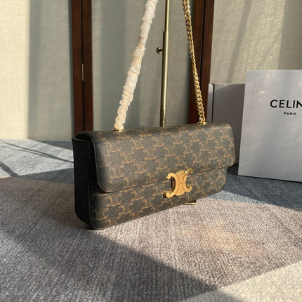 CHAIN SHOULDER BAG CLAUDE 33 IN BLACK TRIOMPHE CANVAS GOLD HARDWARE