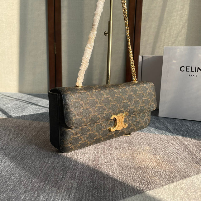 CHAIN SHOULDER BAG CLAUDE 33 IN BLACK TRIOMPHE CANVAS GOLD HARDWARE