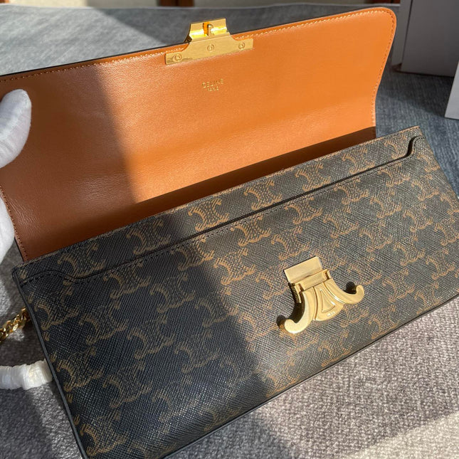 CHAIN SHOULDER BAG CLAUDE 33 IN BLACK TRIOMPHE CANVAS GOLD HARDWARE