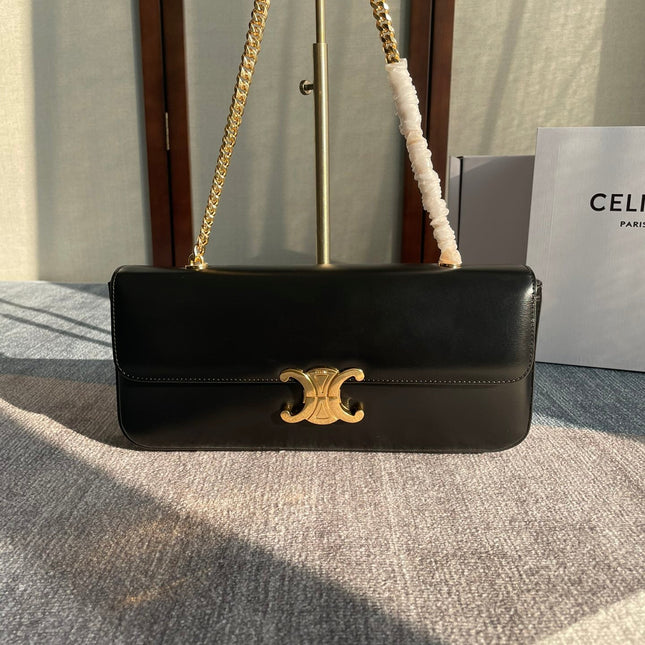 CHAIN SHOULDER BAG CLAUDE 33 IN BLACK CALFSKIN GOLD HARDWARE