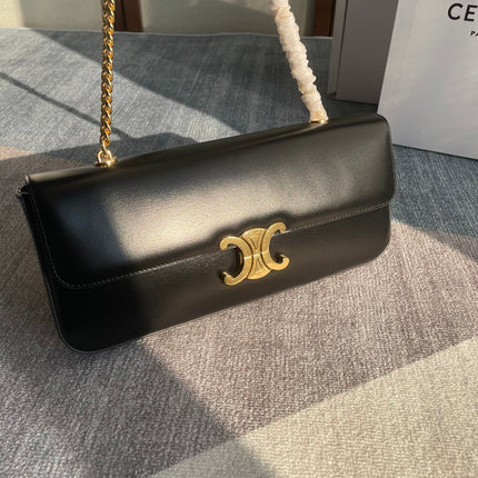 CHAIN SHOULDER BAG CLAUDE 33 IN BLACK CALFSKIN GOLD HARDWARE