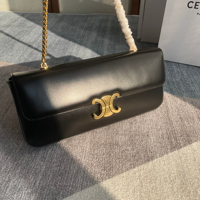 CHAIN SHOULDER BAG CLAUDE 33 IN BLACK CALFSKIN GOLD HARDWARE