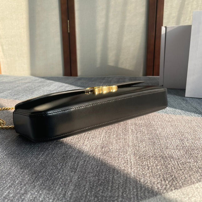 CHAIN SHOULDER BAG CLAUDE 33 IN BLACK CALFSKIN GOLD HARDWARE