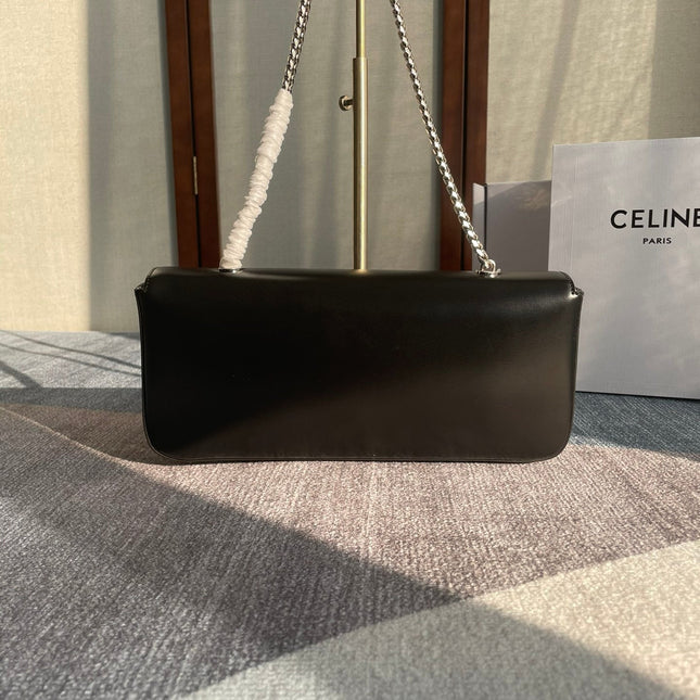 CHAIN SHOULDER BAG CLAUDE 33 IN BLACK CALFSKIN SILVER HARDWARE