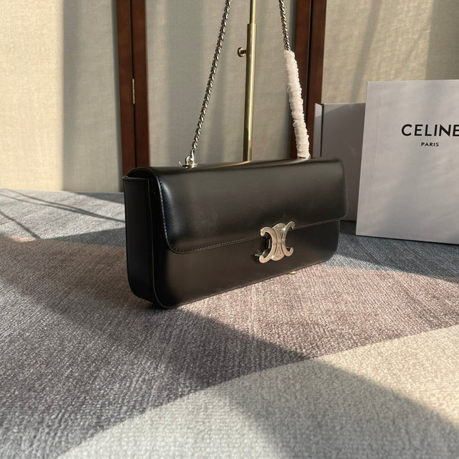 CHAIN SHOULDER BAG CLAUDE 33 IN BLACK CALFSKIN SILVER HARDWARE