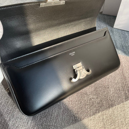 CHAIN SHOULDER BAG CLAUDE 33 IN BLACK CALFSKIN SILVER HARDWARE