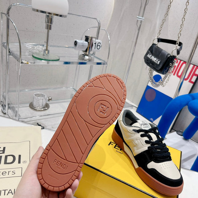 FENDI CASUAL SNEAKER IN WHITE CALFSKIN AND BLACK SUEDE