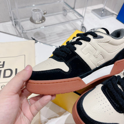 FENDI CASUAL SNEAKER IN WHITE CALFSKIN AND BLACK SUEDE