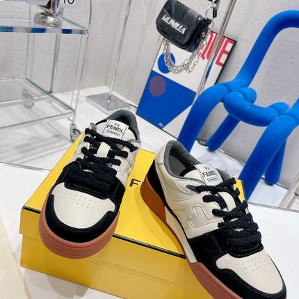 FENDI CASUAL SNEAKER IN WHITE CALFSKIN AND BLACK SUEDE