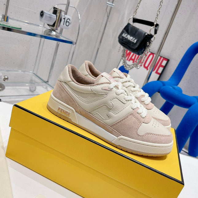 FENDI CASUAL SNEAKER IN WHITE CALFSKIN AND LIGHT PINK SUEDE