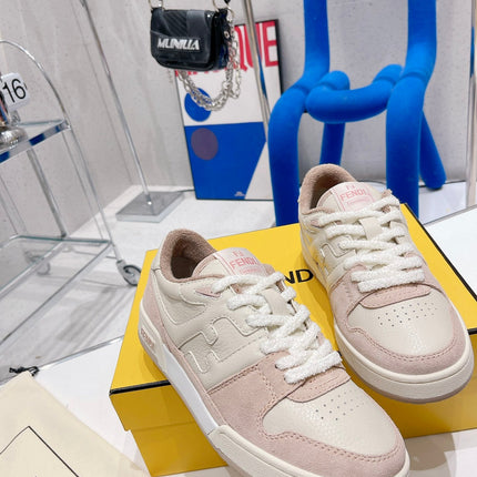 FENDI CASUAL SNEAKER IN WHITE CALFSKIN AND LIGHT PINK SUEDE