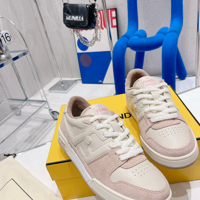 FENDI CASUAL SNEAKER IN WHITE CALFSKIN AND LIGHT PINK SUEDE