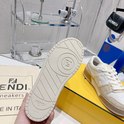FENDI CASUAL SNEAKER IN WHITE CALFSKIN AND TAN BROWN SUEDE