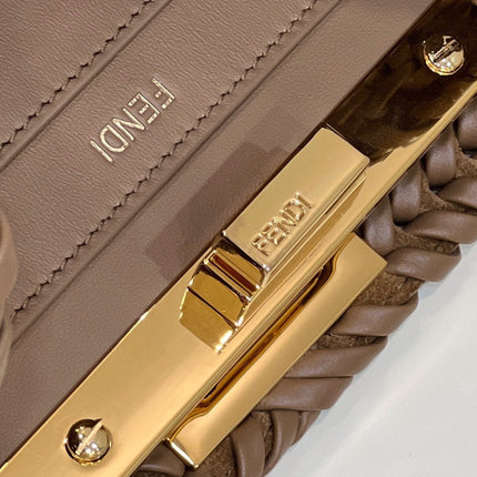 PEEKABOO ISEEU 27 IN BROWN SMOOTH CALFSKIN WITH WOVEN TRIM GOLD HARDWARE