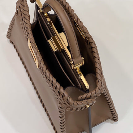 PEEKABOO ISEEU 27 IN BROWN SMOOTH CALFSKIN WITH WOVEN TRIM GOLD HARDWARE