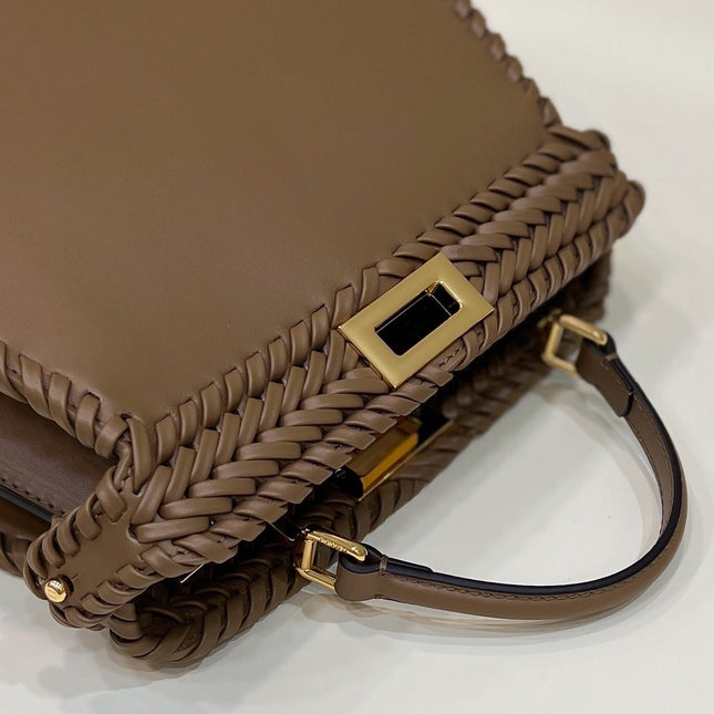 PEEKABOO ISEEU 27 IN BROWN SMOOTH CALFSKIN WITH WOVEN TRIM GOLD HARDWARE