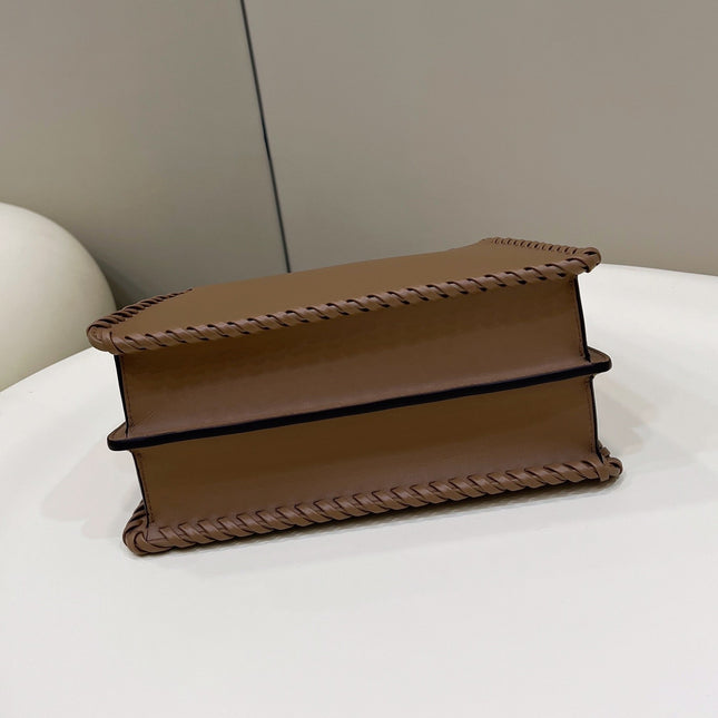 PEEKABOO ISEEU 27 IN BROWN SMOOTH CALFSKIN WITH WOVEN TRIM GOLD HARDWARE