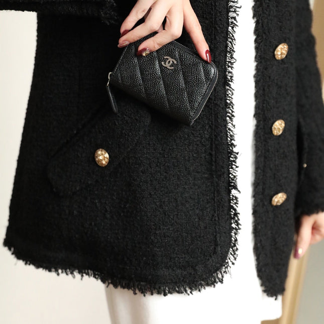 CC ZIPPED COIN BASIC PURSE 11 BLACK CALFSKIN SILVER ICON