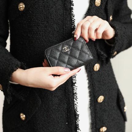 CC ZIPPED COIN BASIC PURSE 11 BLACK CALFSKIN SILVER ICON