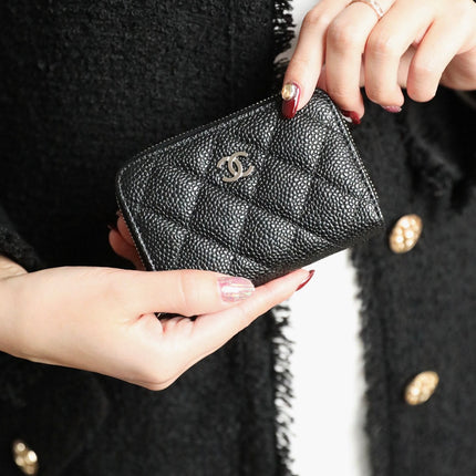 CC ZIPPED COIN BASIC PURSE 11 BLACK CALFSKIN SILVER ICON