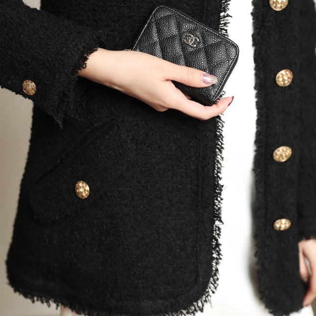 CC ZIPPED COIN BASIC PURSE 11 BLACK CALFSKIN SILVER ICON