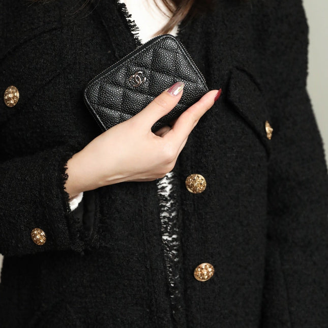 CC ZIPPED COIN BASIC PURSE 11 BLACK CALFSKIN SILVER ICON