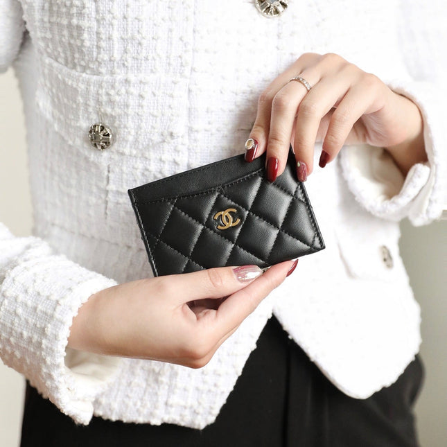 CC CARD HOLDER 11 BLACK CALFSKIN GOLD ICON