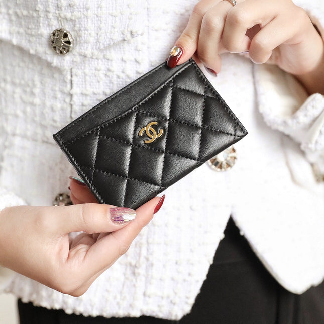 CC CARD HOLDER 11 BLACK CALFSKIN GOLD ICON