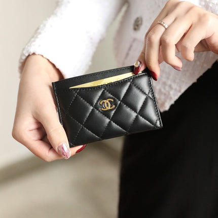 CC CARD HOLDER 11 BLACK CALFSKIN GOLD ICON