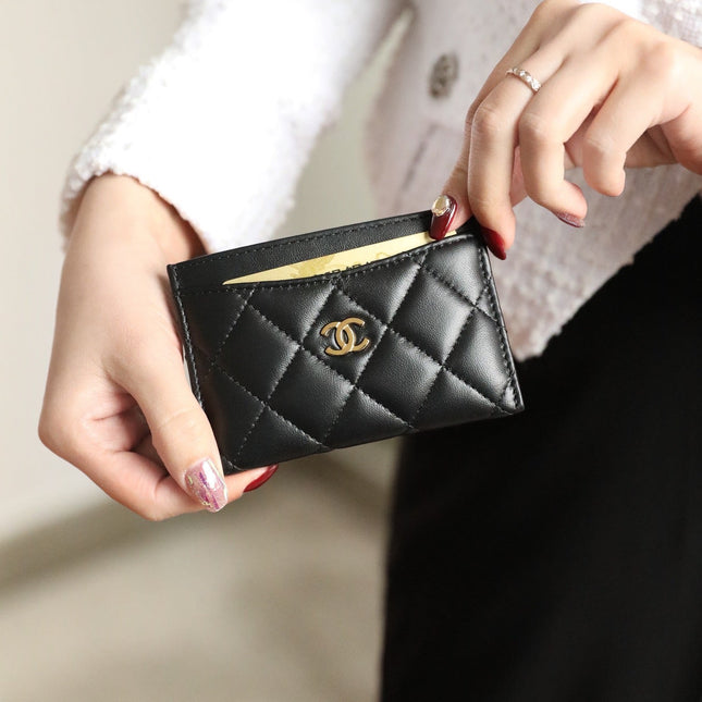 CC CARD HOLDER 11 BLACK CALFSKIN GOLD ICON