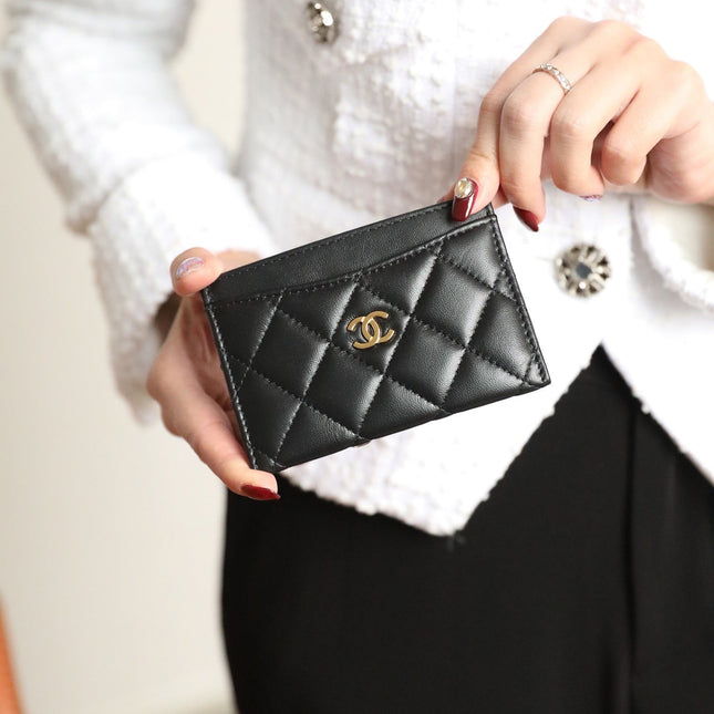 CC CARD HOLDER 11 BLACK CALFSKIN GOLD ICON