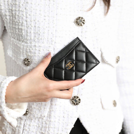 CC CARD HOLDER 11 BLACK CALFSKIN GOLD ICON