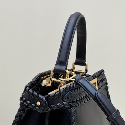 PEEKABOO ISEEU 27 IN BLACK SMOOTH CALFSKIN WITH WOVEN TRIM GOLD HARDWARE