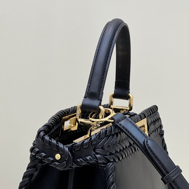 PEEKABOO ISEEU 27 IN BLACK SMOOTH CALFSKIN WITH WOVEN TRIM GOLD HARDWARE