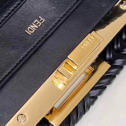 PEEKABOO ISEEU 27 IN BLACK SMOOTH CALFSKIN WITH WOVEN TRIM GOLD HARDWARE