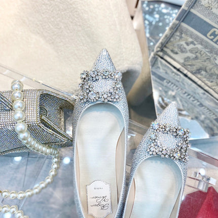 EFFLORESCENCE BALLERINAS IN SILVER CALFSKIN WITH FULLY EMBELLISHED CRYSTALS