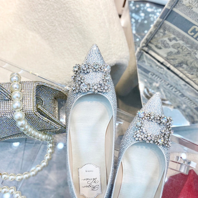 EFFLORESCENCE BALLERINAS IN SILVER CALFSKIN WITH FULLY EMBELLISHED CRYSTALS
