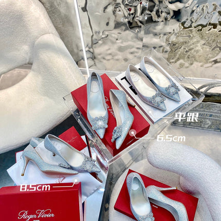 EFFLORESCENCE BALLERINAS IN SILVER CALFSKIN WITH FULLY EMBELLISHED CRYSTALS