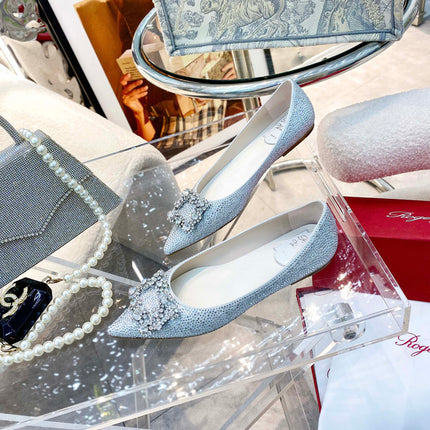 EFFLORESCENCE BALLERINAS IN SILVER CALFSKIN WITH FULLY EMBELLISHED CRYSTALS